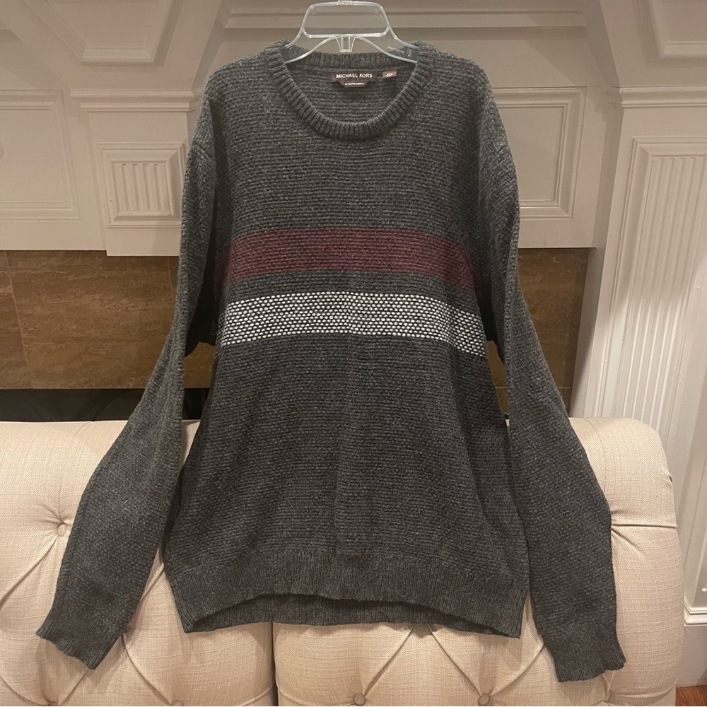 BH: Michael Kors Mens Waffle Knit Sweater Charcoal Extra Fine Merino Wool XXL